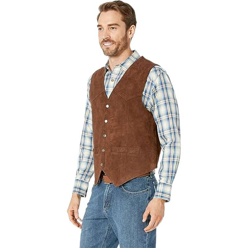 Men's Elegant Suede Vest with Practical Pockets and Classic Cut Lisslune