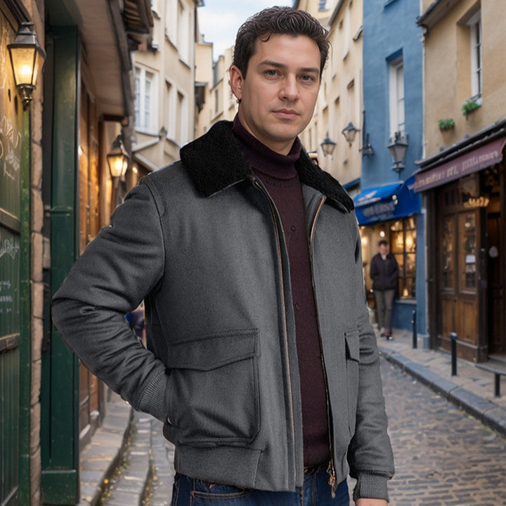 Men's warm fleece jacket with stand-up collar and practical pockets Lisslune