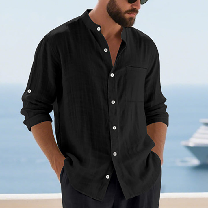 Men's casual long-sleeve shirt with fashionable buttons and practical breast pocket Lisslune