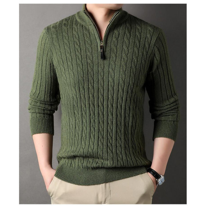 Men's elegant knitted sweater with half zipper and cable pattern Lisslune