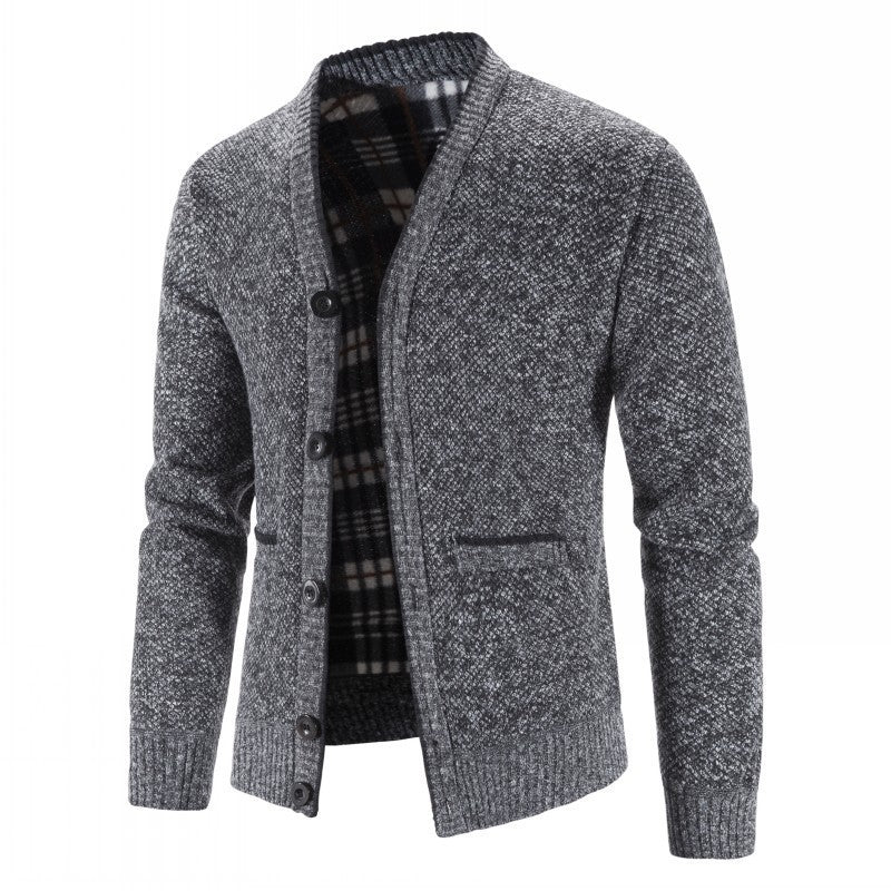Men's Warm Lined Cardigan with Fashionable Cut Lisslune