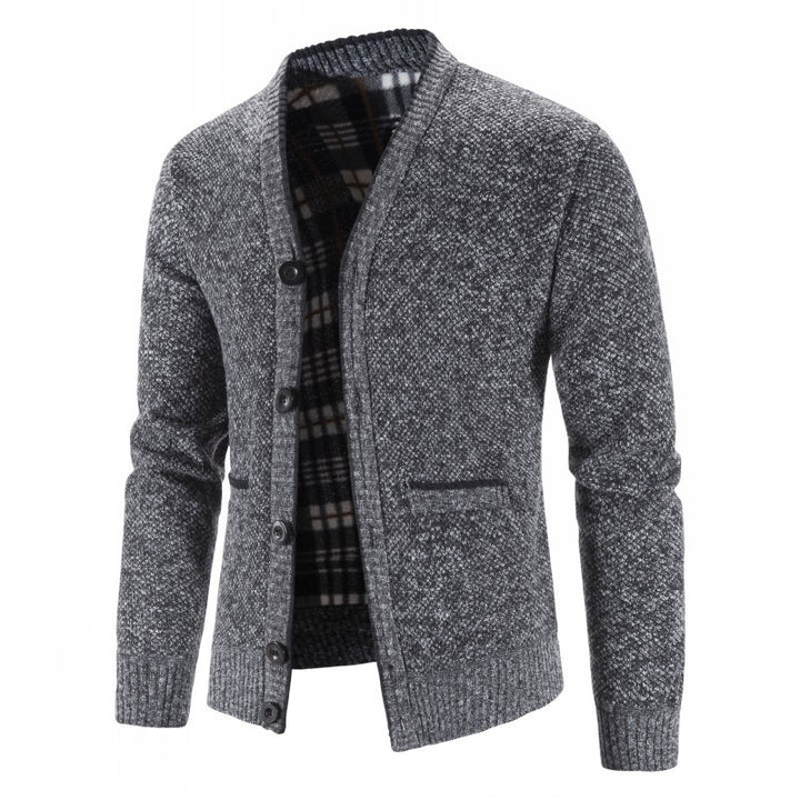 Men's Warm Lined Cardigan with Fashionable Cut Lisslune