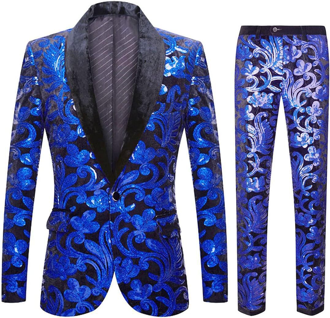 Men's elegant velvet suit with shiny sequin pattern Lisslune