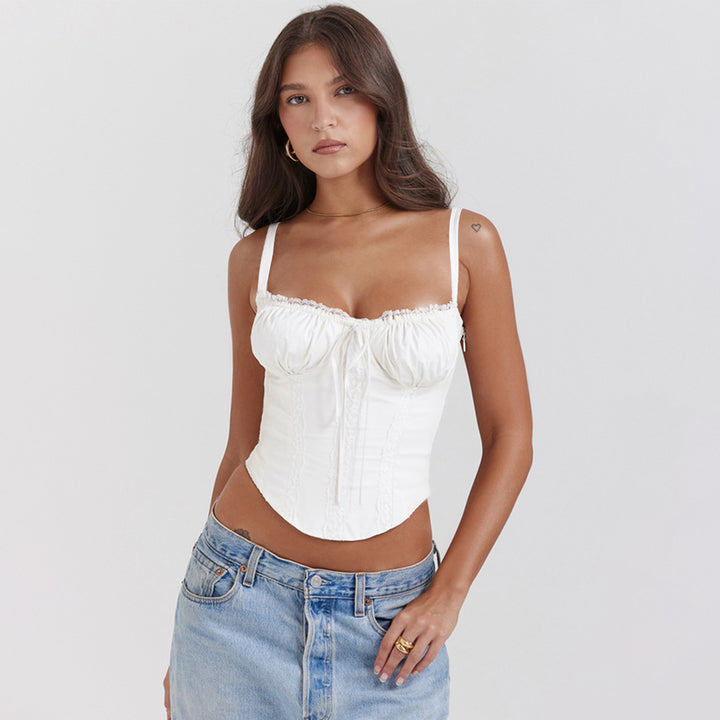 Ladies corset top with ruffle details and adjustable straps Lisslune