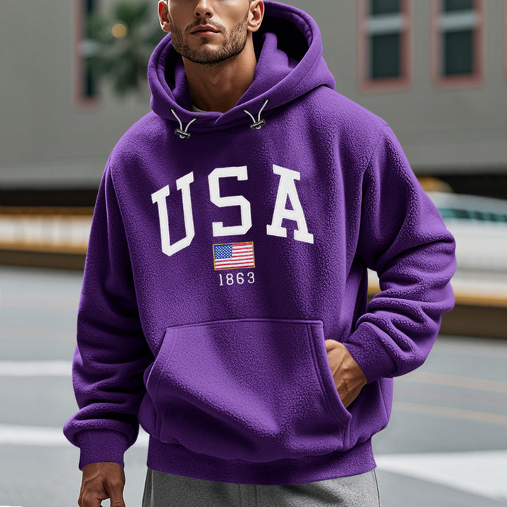 Men's Cozy Fleece Hoodie with USA Print Lisslune