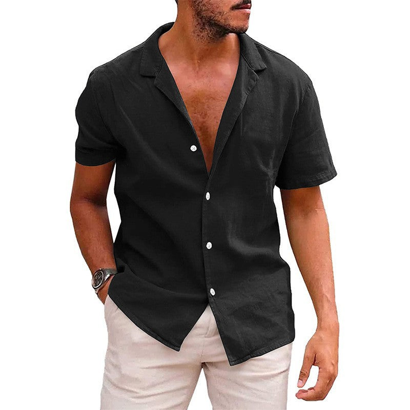 Men's short sleeve shirt in a casual linen style with high-quality button details Lisslune