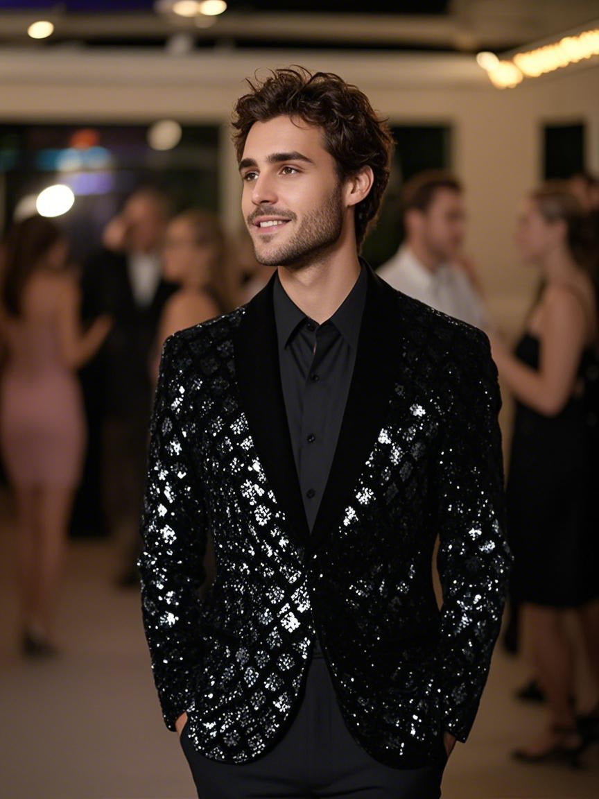 Men's Glamorous Sequin Blazer with Elegant Cut Lisslune