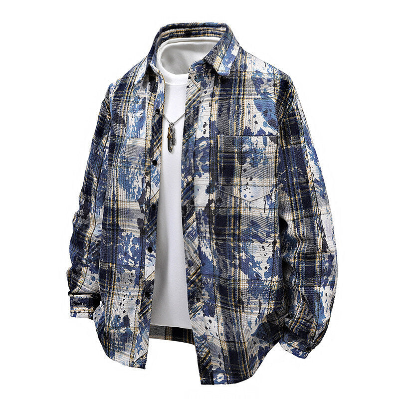 Men's oversized check shirt with creative color accents and practical chest pockets Lisslune
