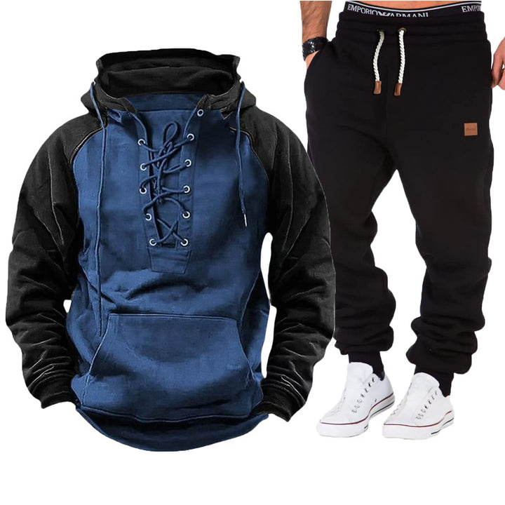 Men's casual hoodie with braided lace closure and comfortable joggers Lisslune