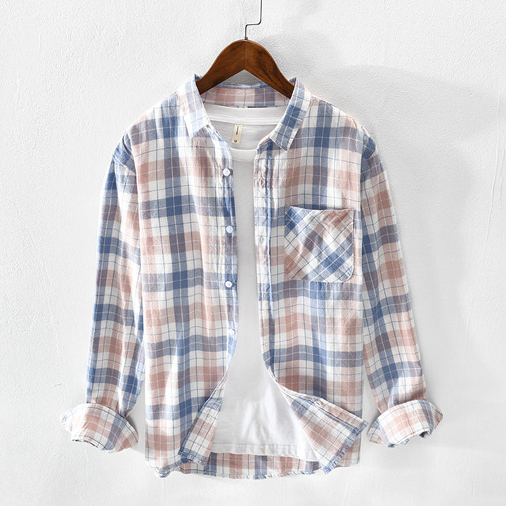 Men's checked casual shirt made of breathable cotton blend Lisslune