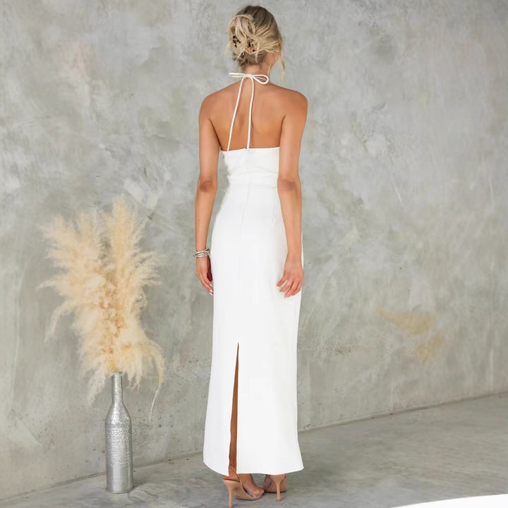 Ladies Elegant Sheath Dress with Tasteful Halter Neck Design Lune London
