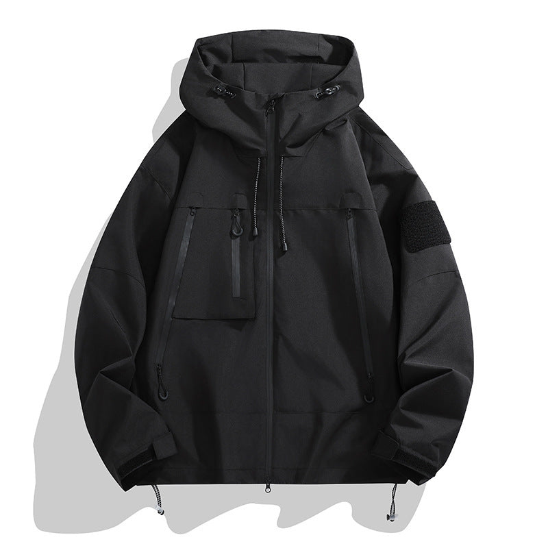 Men's technical outdoor jacket with adjustable hood design and multifunctional pockets Lisslune