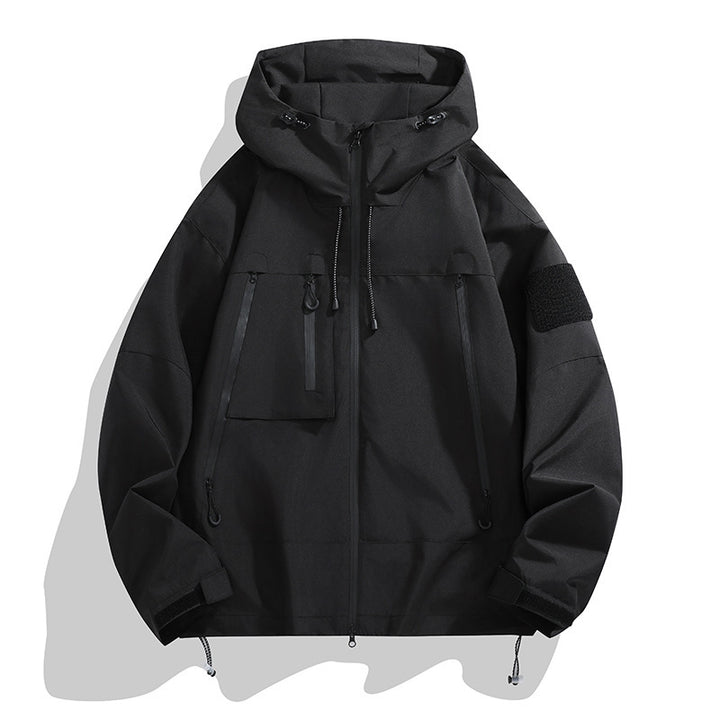 Men's technical outdoor jacket with adjustable hood design and multifunctional pockets Lisslune