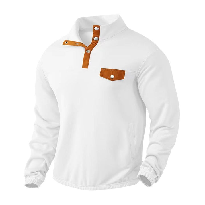 Men's fashionable stand-up collar sweater with textured accents and practical chest pocket Lisslune