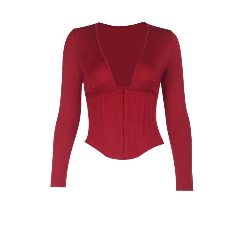 Ladies' bodysuit with deep V-neckline and ribbed design Lune London