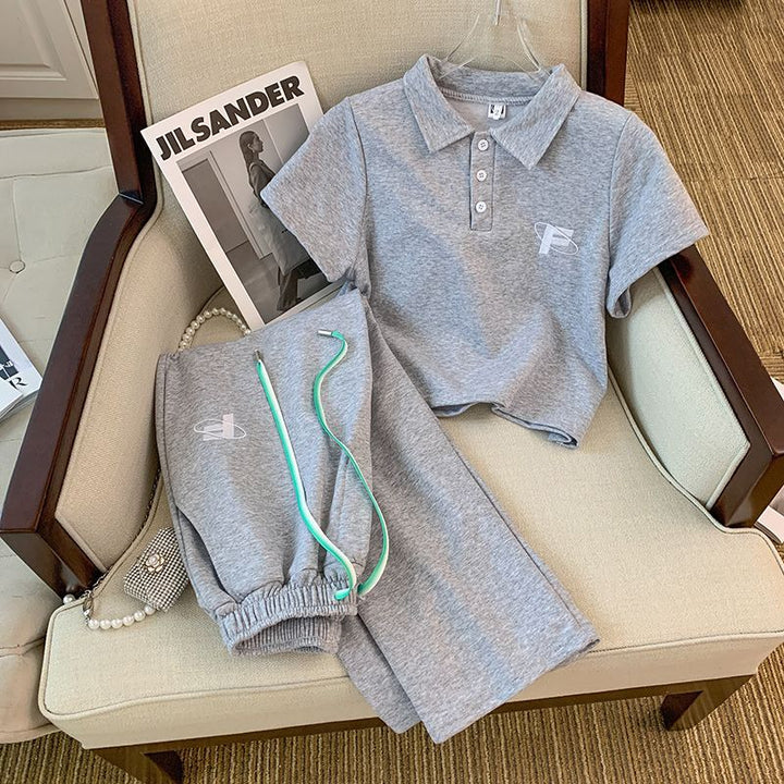 Women's Polo and Jogging Pants Set with Elastic Waistband Lisslune