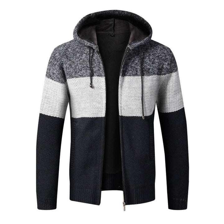 Men's Stylish Cardigan with Hood and Color Block Design Lisslune