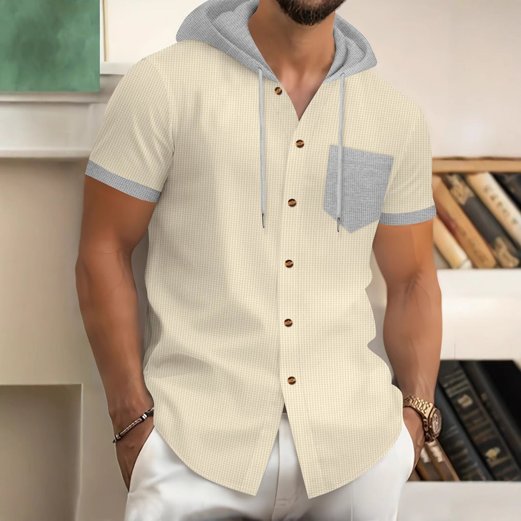 Men's stylish short-sleeve shirt with integrated hood and practical chest pocket Lisslune