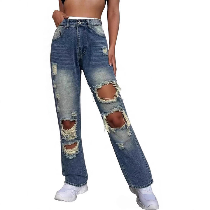 Women's casual destroyed jeans with wide legs and trendy ripped details Lisslune