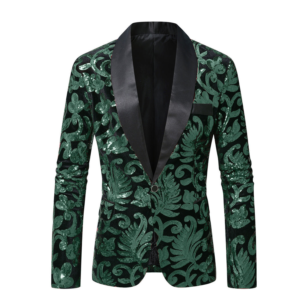 Men Sparkling Sequin Blazer with Floral Design Lisslune