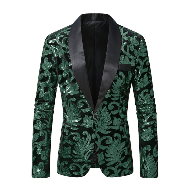 Men Sparkling Sequin Blazer with Floral Design Lisslune