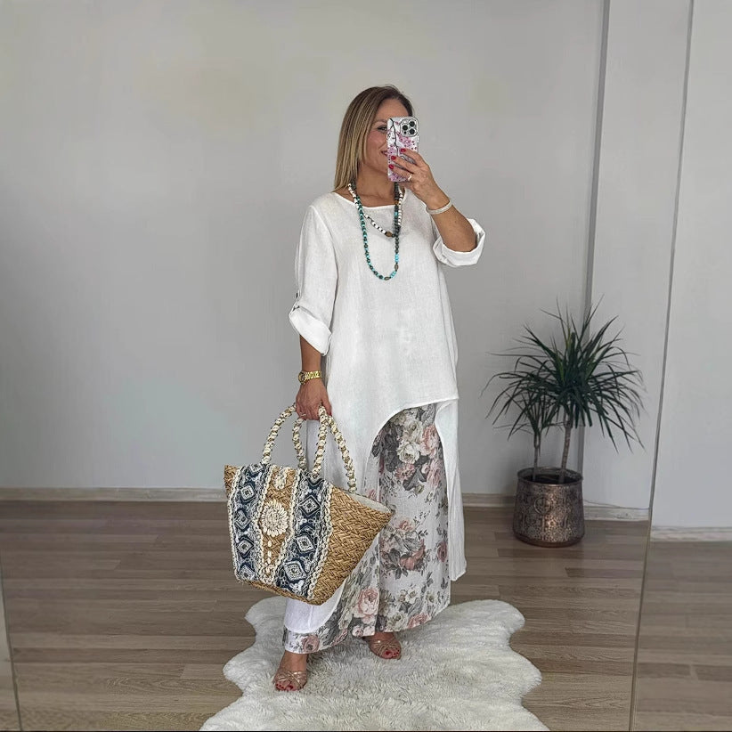 Women's Casual Long Sleeve Shirt with Asymmetrical Hem Lisslune