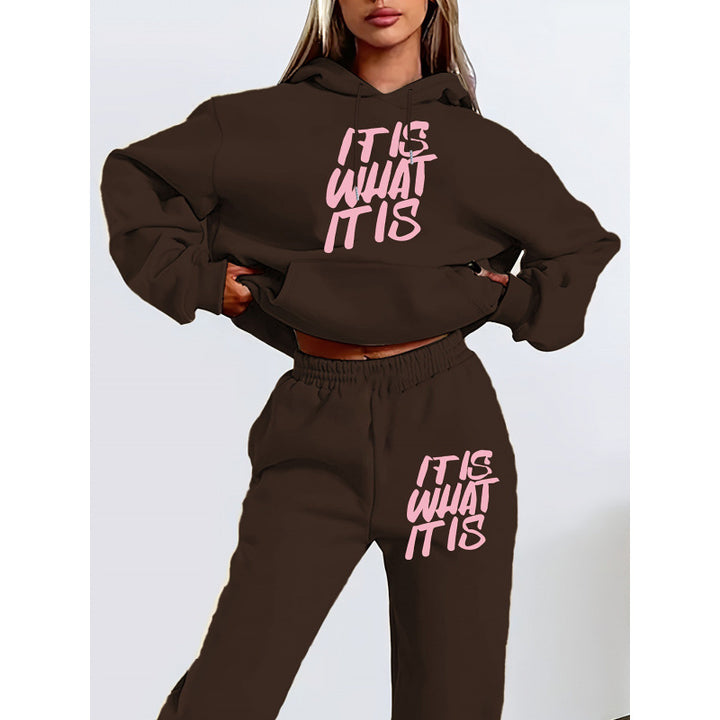 Women's leisure hoodie and jogger set with inspiring lettering Lisslune