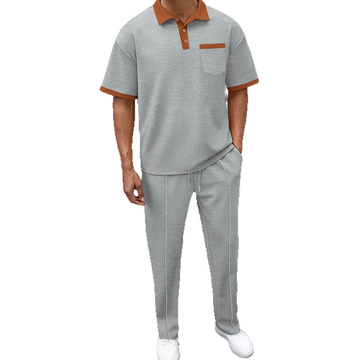 Men's elegant leisure set with textured polo shirt and comfortable pants Lisslune