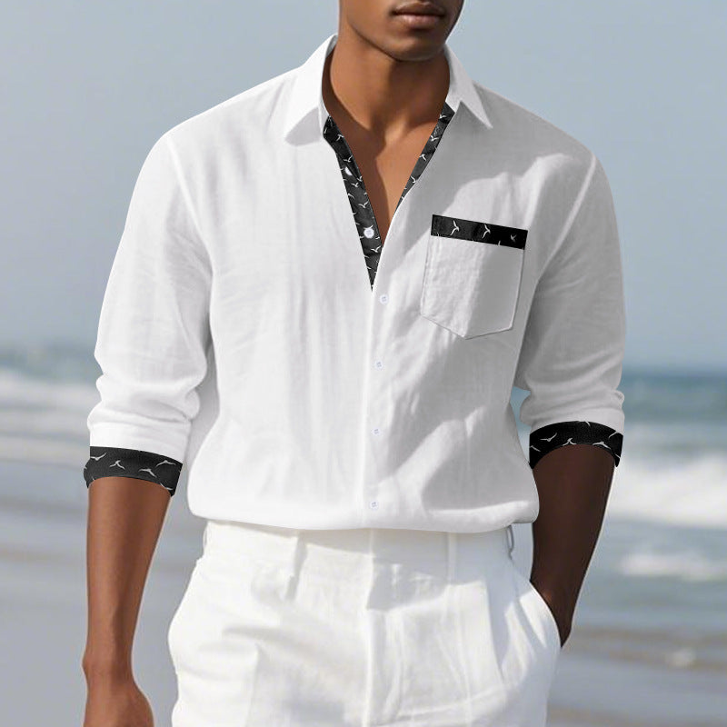 Men's Elegant Long Sleeve Shirt with Contrast Details and Breast Pocket Lisslune