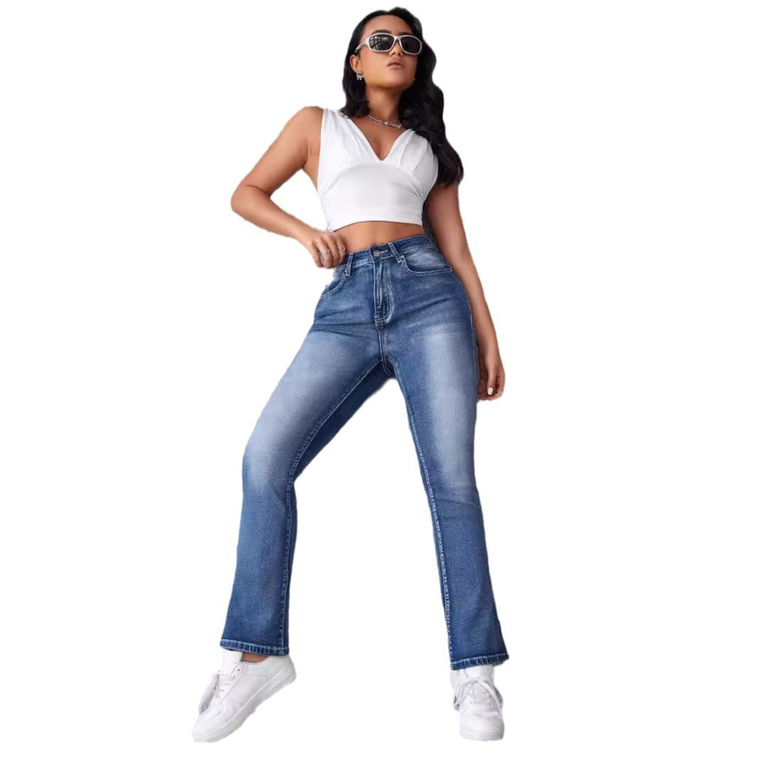 Women High-Waist Stretch Jeans with Cut Hem Lisslune