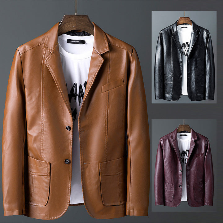 Men's fashionable synthetic leather jacket with practical cut and stylish details Lisslune