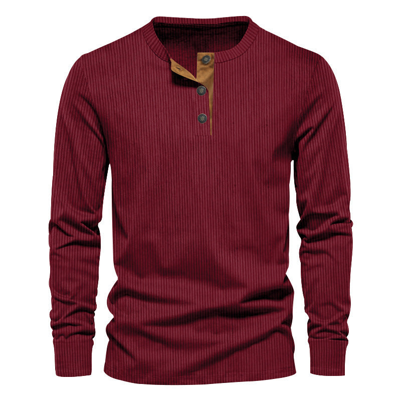 Men's Long Sleeve Henley Shirt with Textured Rib Design and Fashionable Button Details Lisslune