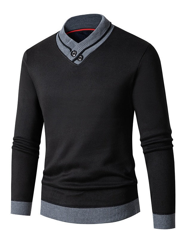 Men's fashionable sweater with asymmetrical collar and button detail Lisslune