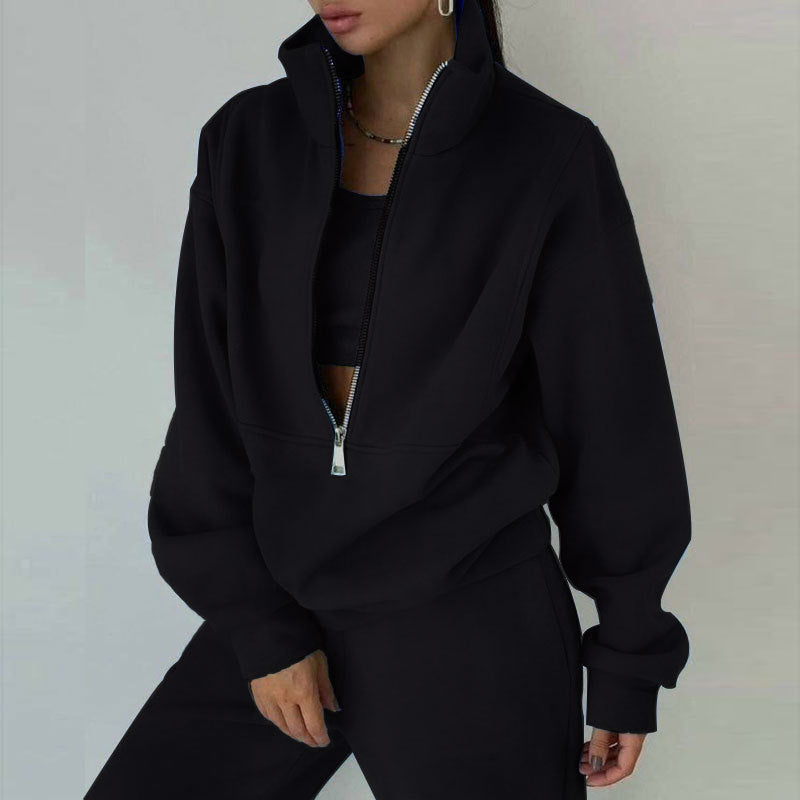 Women's zip hoodie with high collar and casual cut Lisslune