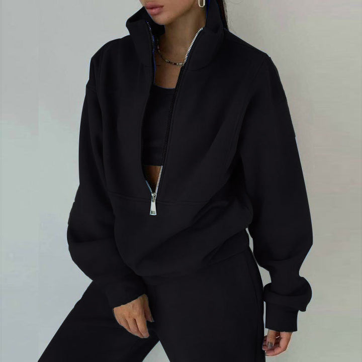 Women's sporty sweatshirt with high collar and practical zipper Lisslune
