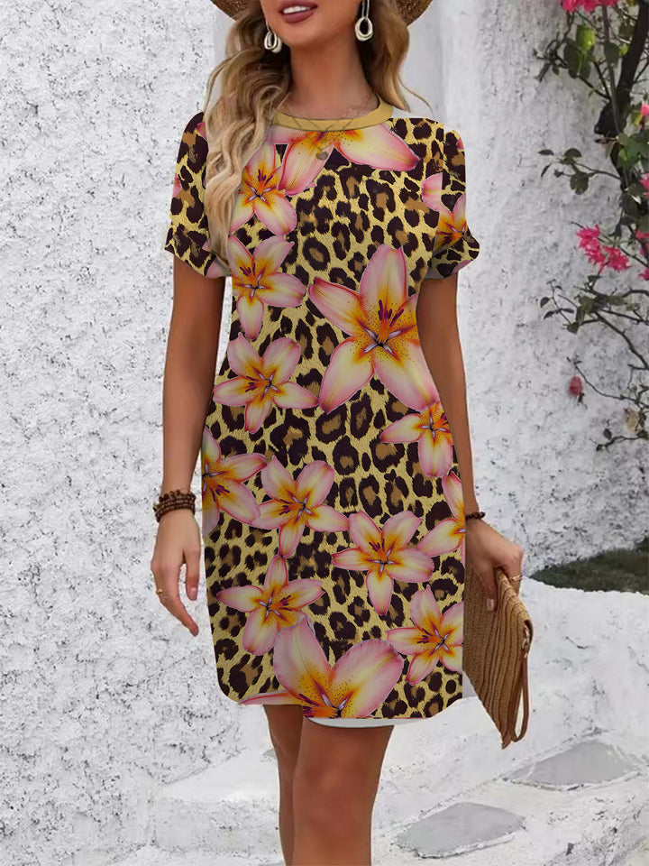 Women's Casual Short Sleeve Dress with Creative Geometric Pattern Lisslune