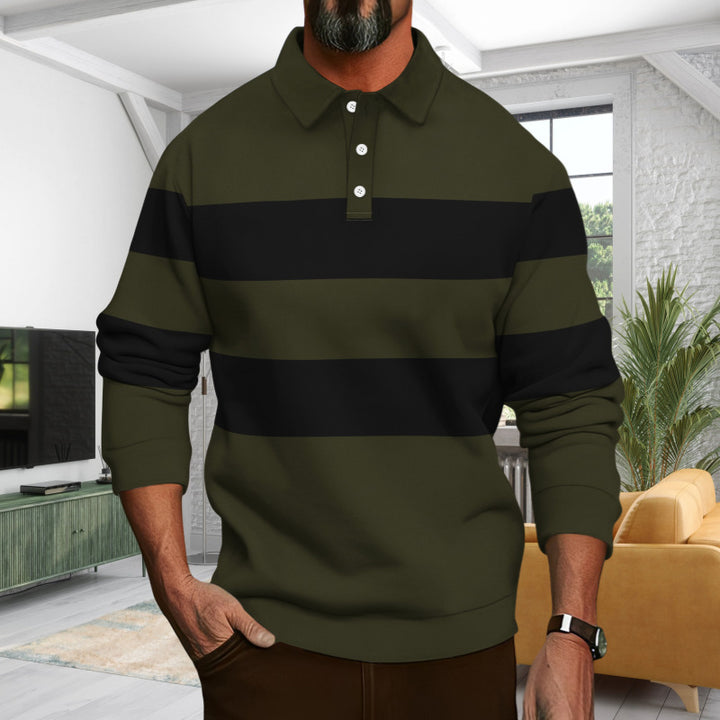 Men's Long Sleeve Polo Shirt with Modern Stripe Pattern Lisslune