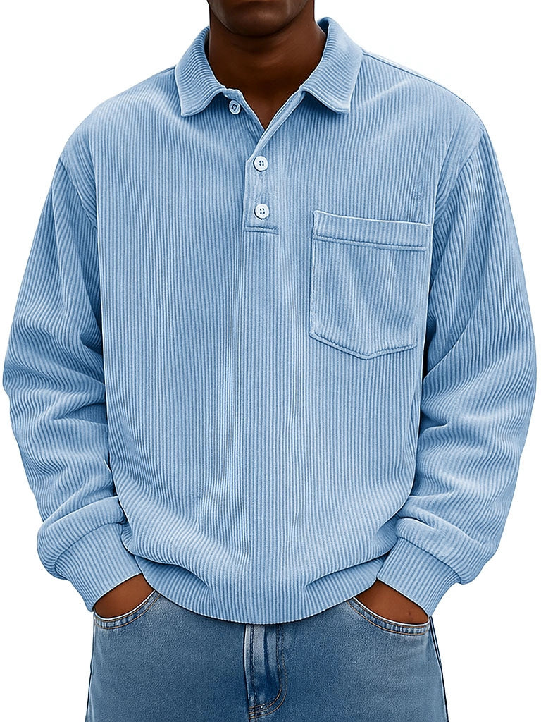 Men's Casual Polo Shirt with Textured Rib Design and Chest Pocket Lisslune