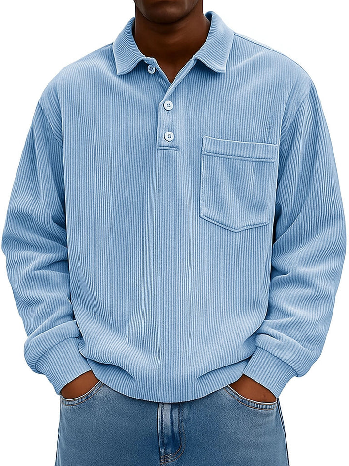 Men's Casual Polo Shirt with Textured Rib Design and Chest Pocket Lisslune