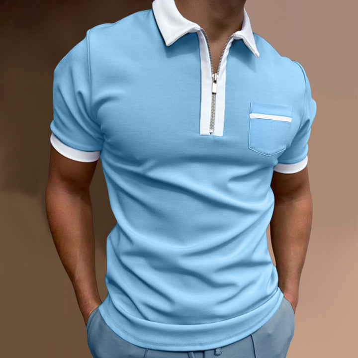 Men's sporty short-sleeve polo shirt with zipper and chest pocket Lisslune