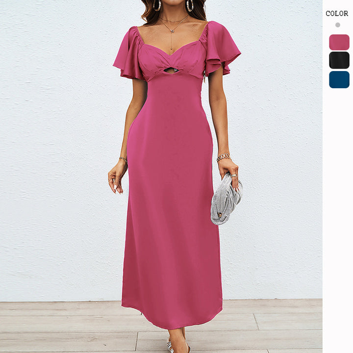 Ladies Elegant Off-Shoulder Maxi Dress with Elastic Skirt and Ruffle Details Lisslune