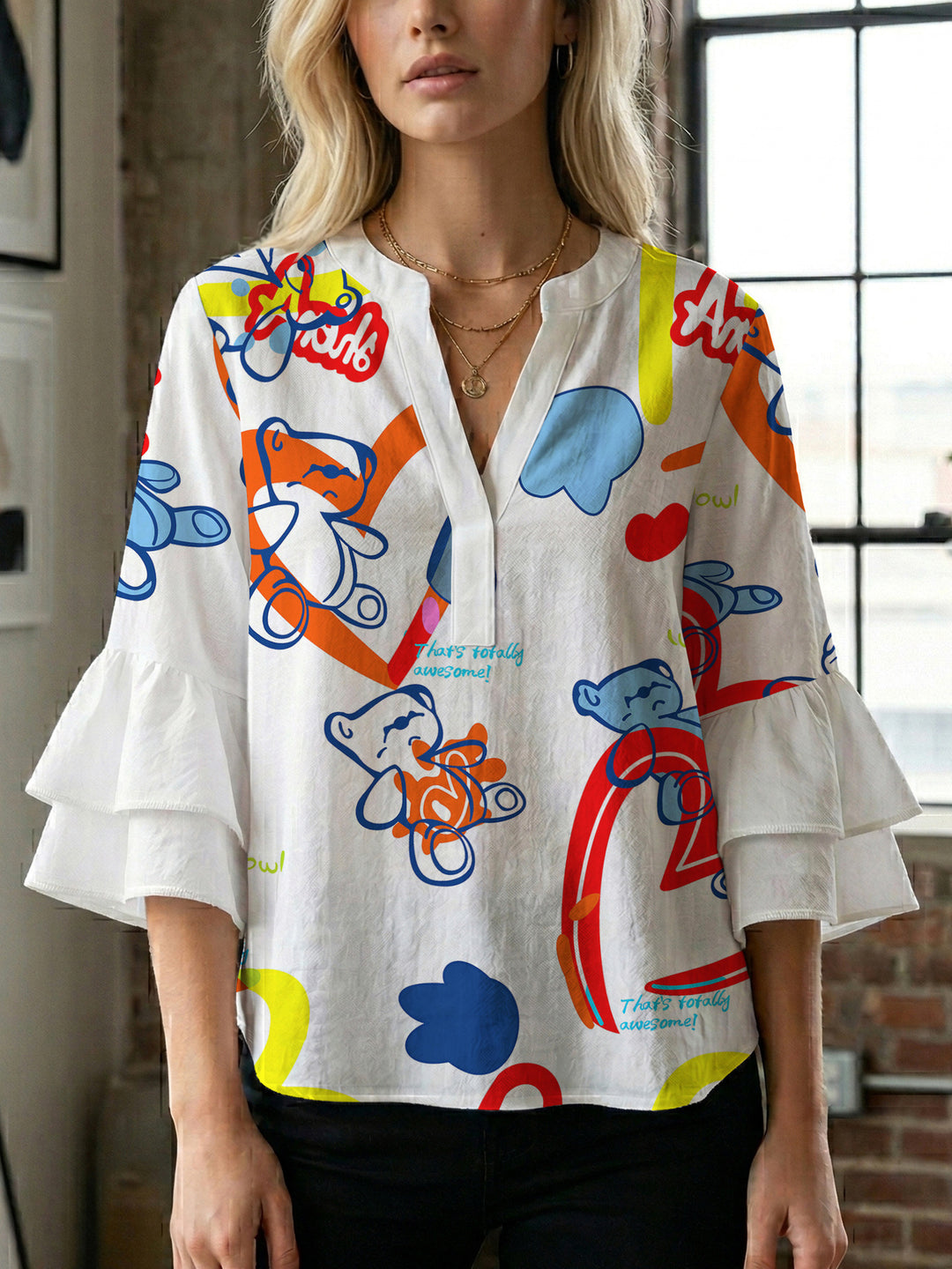 Women's blouse with voluminous ruffled sleeves and modern design Lisslune