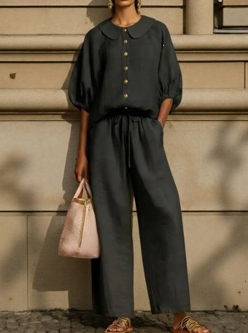 Women's Airy Two-Piece with Modern Collar and Button Details Lisslune