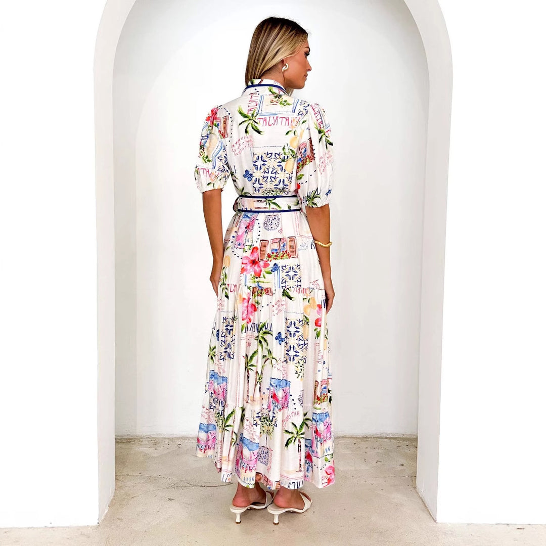 Women's Airy Maxi Dress with Floral Graphic Design and Practical Pockets