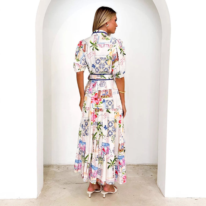 Women's Airy Maxi Dress with Floral Graphic Design and Practical Pockets