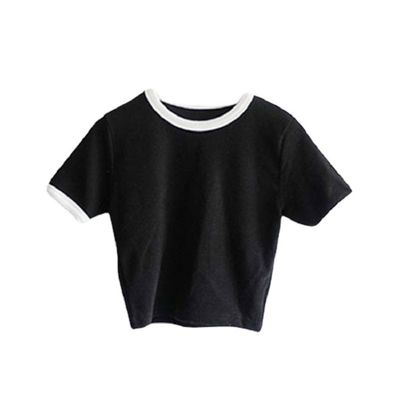 Women's Cropped T-Shirt with contrasting sleeve cuffs and casual fit