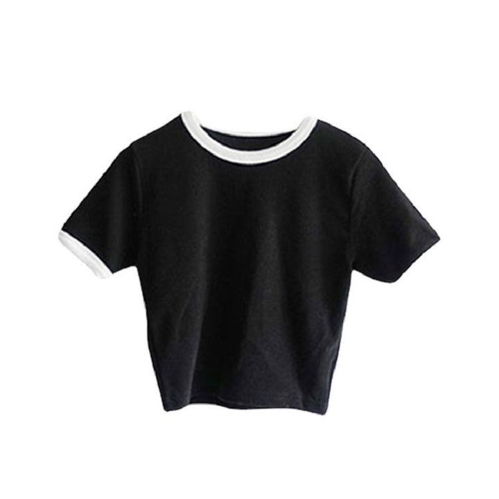 Women's Cropped T-Shirt with contrasting sleeve cuffs and casual fit