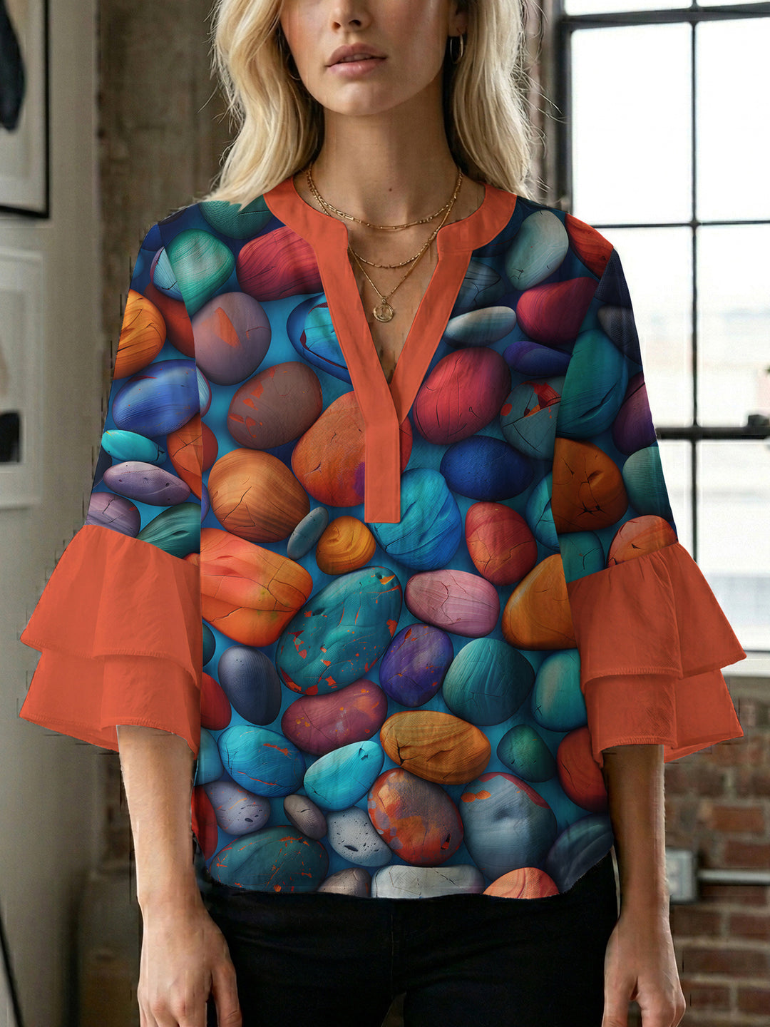 Women's artistic top with ruffled sleeves Lisslune