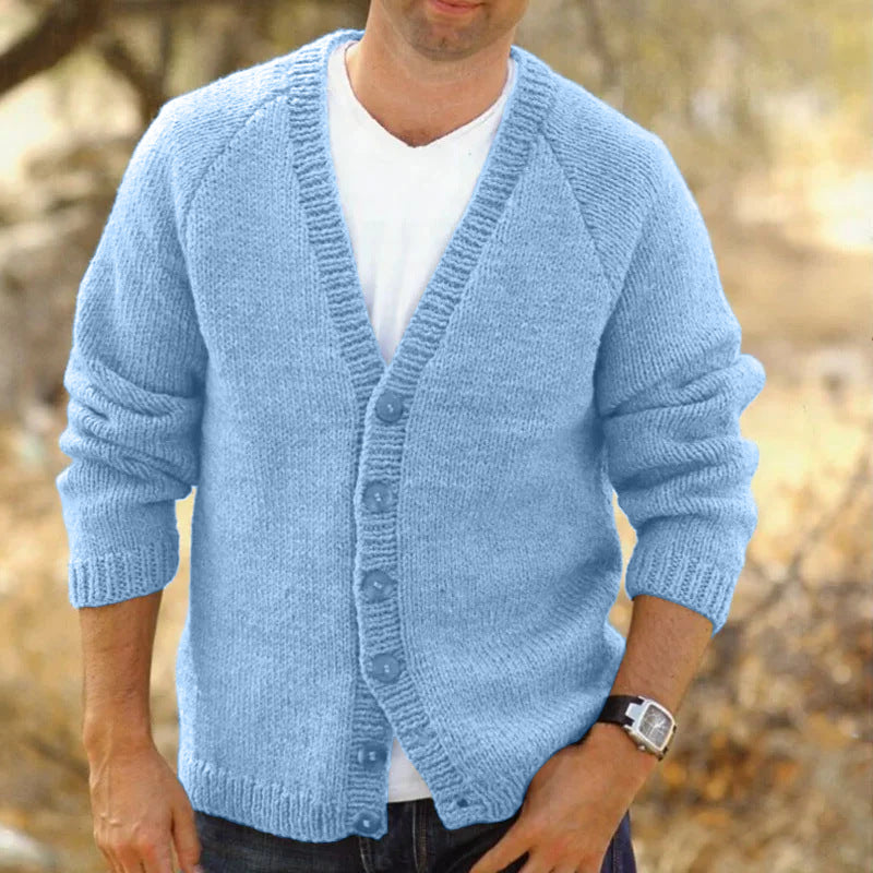 Men's cozy knitted cardigan with deep V-neck and button details Lisslune