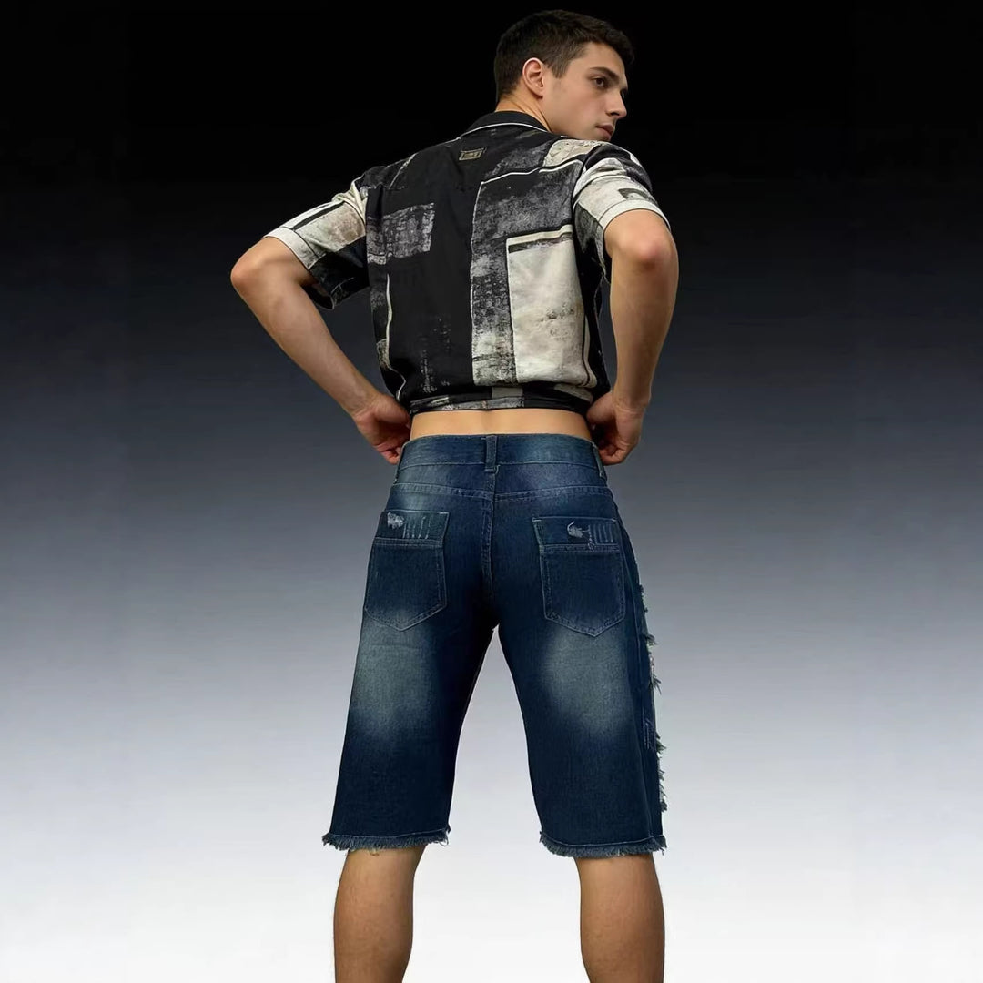 Herren lässige destroyed Jeansshorts mit fransigen Abschlüssen und weitem Bein Lisslune